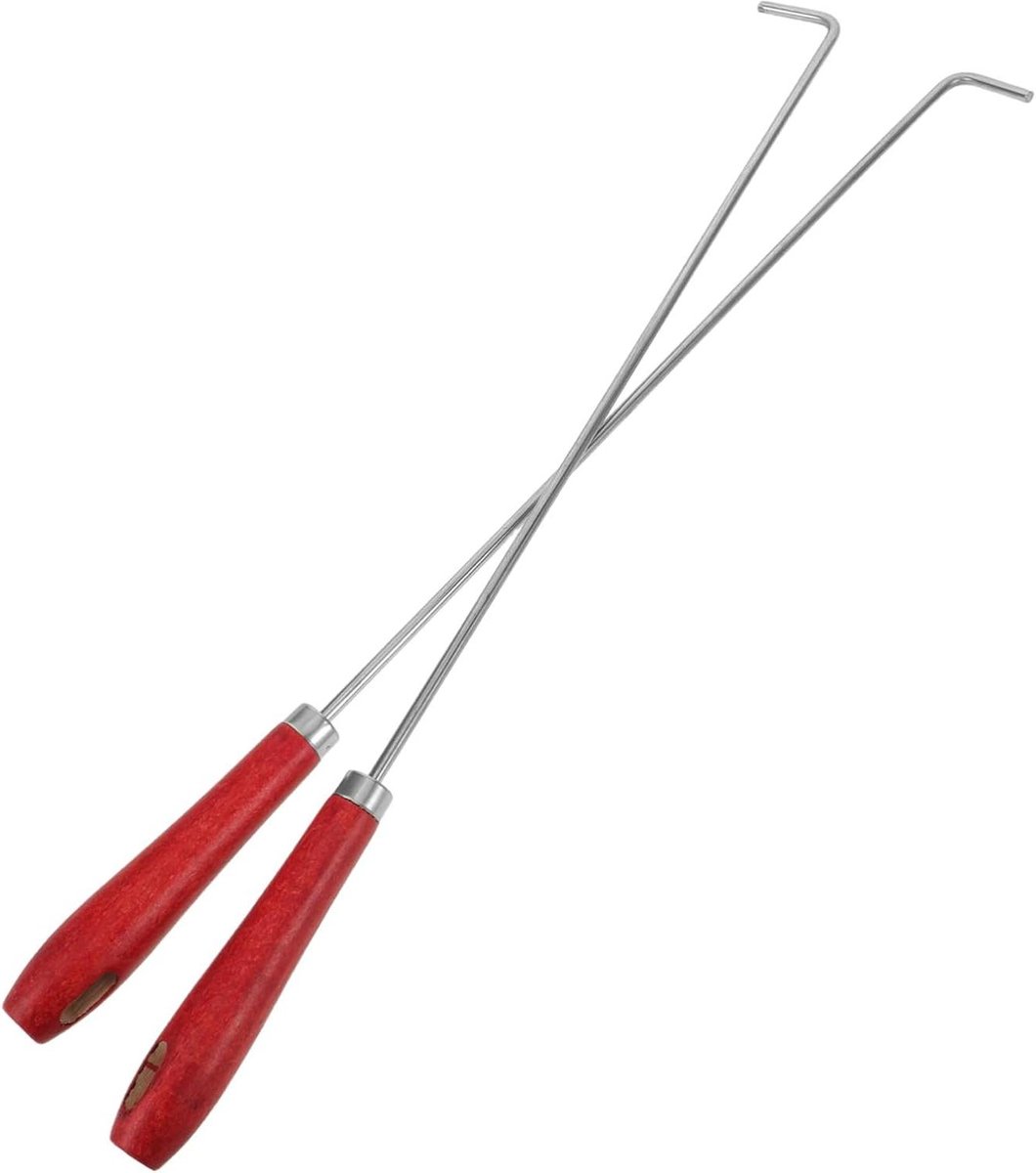 Vuurhaak met Houten Handvat - Haakstok Kampvuur - Hout Verplaatsen - Stevige Rvs Haak - 50 cm - Zilver
