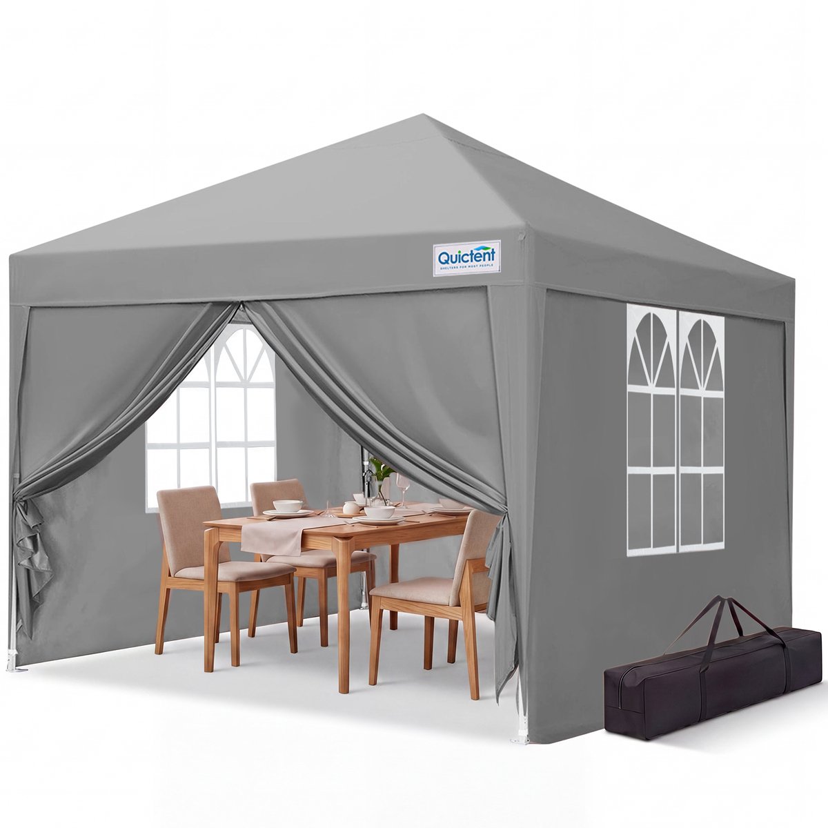 Quictent Opvouwbaar Tuinpaviljoen 2x2m – Waterdicht Partytent met 4 Zijwanden, UV 50+ & Draagtas – Grijs