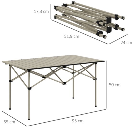 Campingtafel - Klaptafel met oprolbaar tafelblad - Tuintafel van aluminium licht - Bijzettafel - Opvouwbare tafel voor tuin, balkon en camping - Khaki — afbeelding 2
