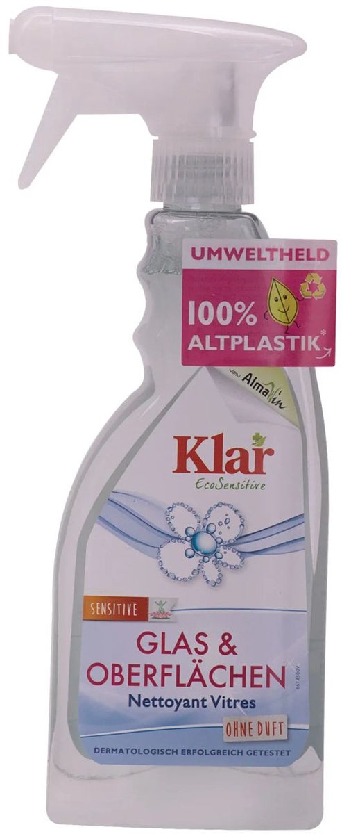 Glasreiniger 500ml met schaumsprayer, parfumvrije oppervlaktereiniger voor streeploze reiniging van ramen, spiegels, kunststof en kas