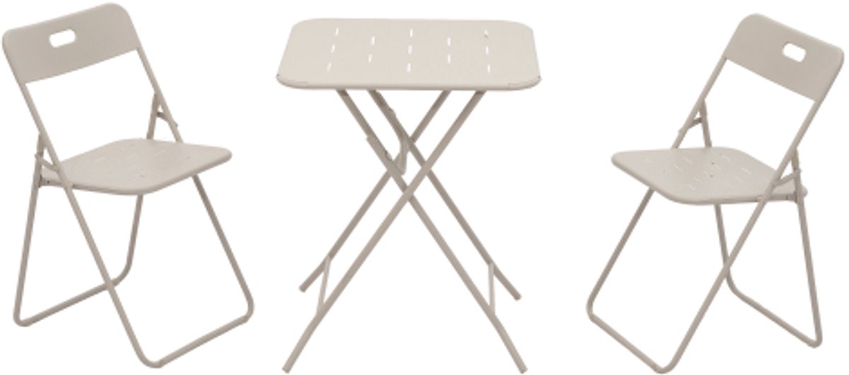 Buiten 3-delig opvouwbaar bistroset - met E-coating - opvouwbare terrasmeubelset - 2 stoelen en 1 tafel - weerbestendig voor binnen en buiten - gesprekset voor terras - beige