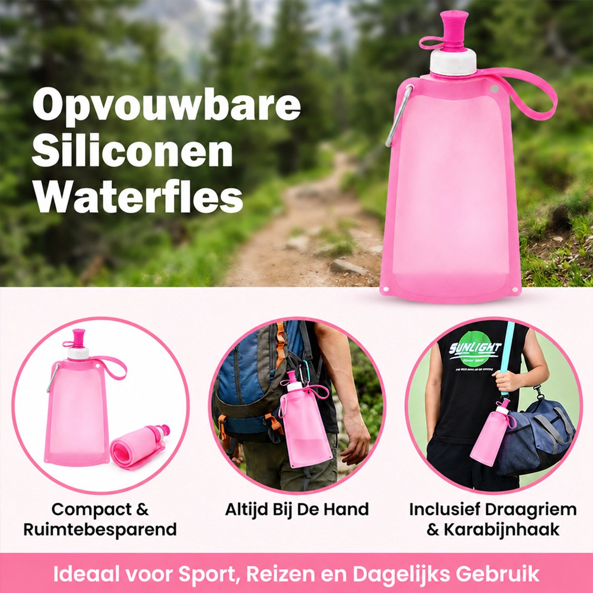 Outdoor opvouwbare draagbare waterfles met karabijnhaak & Verstelbare Schouderriem - 550ml - Herbruikbare sportbidons voor wandelen reizen - Voedselveilig siliconen - temperaturen van -40 °C tot 250 °C — cadeau in Sport & Outdoor - foto 6