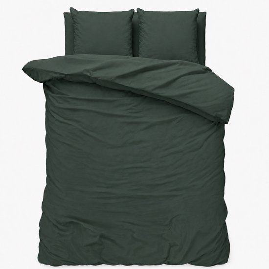 Decoware Housse de couette Uni - Vert foncé - Coton - Comprenant taies d'oreiller - Lits-jumeaux - 240x220 + 2st. 60x70 cm