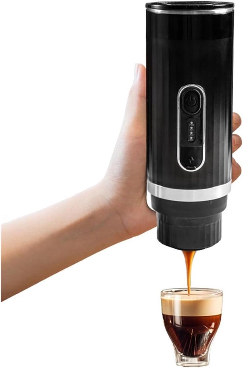 Draagbaar Koffiezetapparaat - Koffiemachine Reis - Koffie Zetten Onderweg - Capsule en Malen Compatibel - 100 Milliliter - Zwart