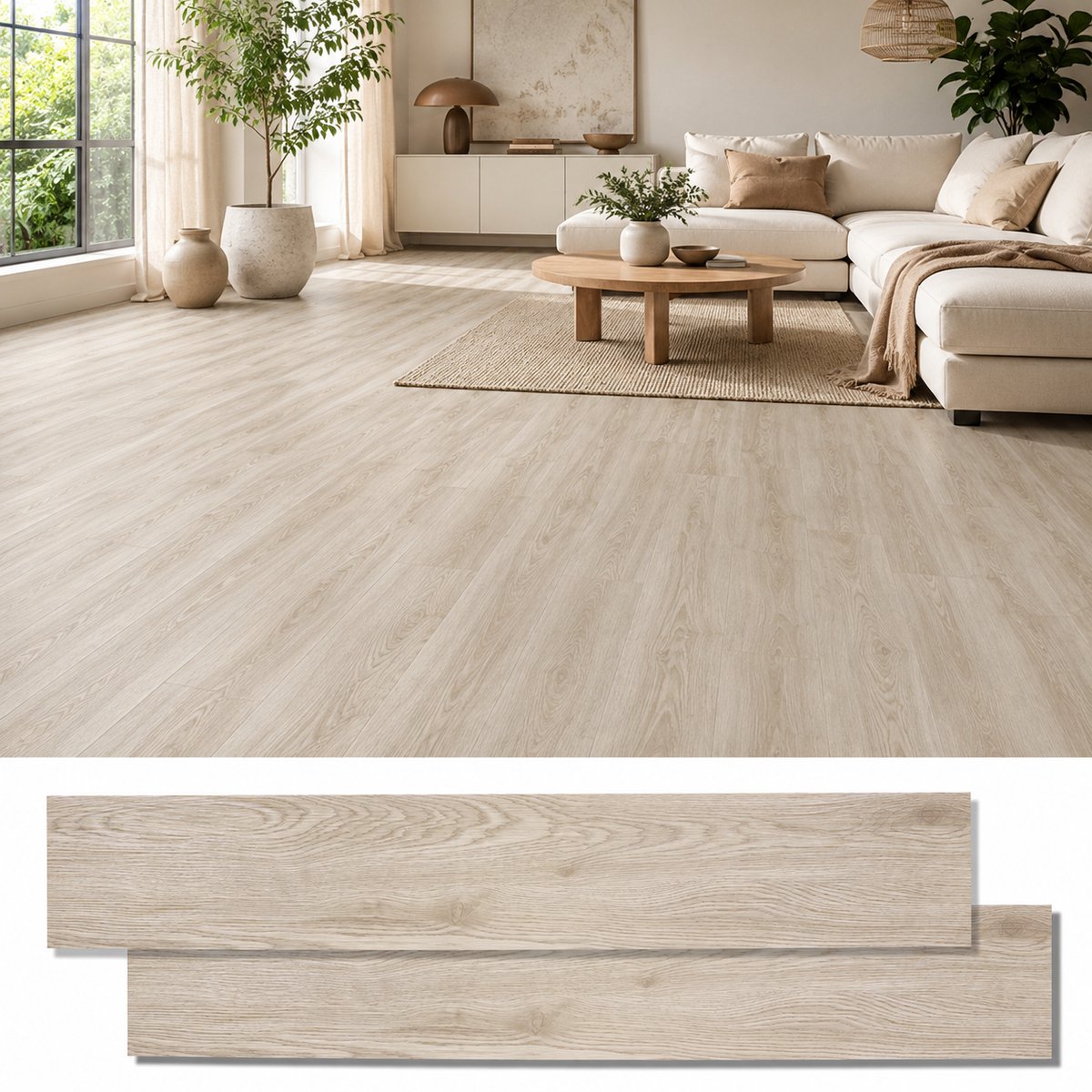 Lemlit Zelfklevende PVC Vloer 5m² - Vinyl Vloertegels Houtlook 36 Stuks - Waterdicht 2 mm - Woor Keuken Woonkamer en hal - Lichtbeige