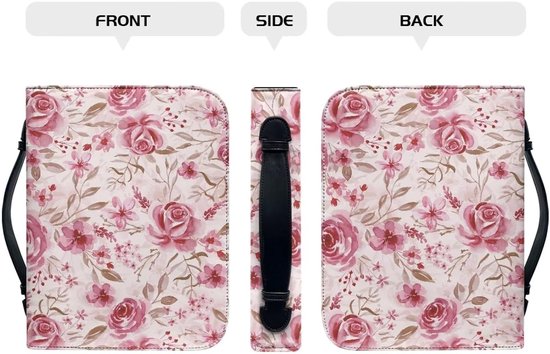 Bijbelhoes met Handvat - Boekentas Beschermhoes - Bijbel Opbergen - Bloemenprint PU Leer - M: 23.4x16x4.1 cm - Roze — afbeelding 5