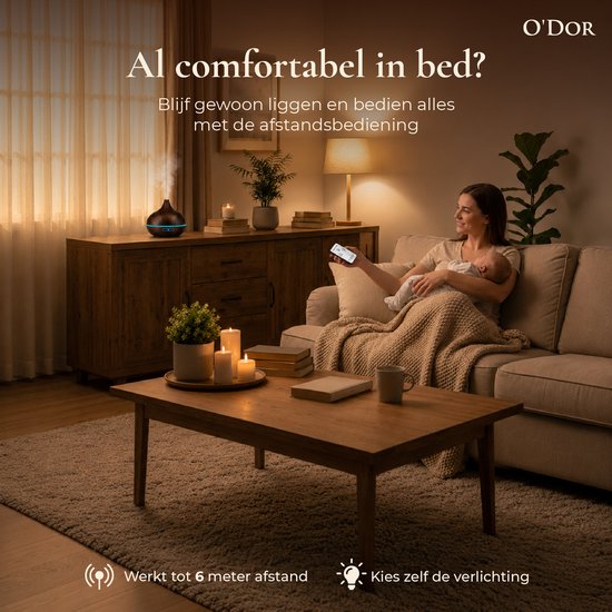 O'dor® Luchtbevochtiger - Aroma Diffuser met Geur Olie - Automatische Air Humidifier voor Slaapkamer, Babykamer, Woonkamer, Kinderkamer - Ambiance Geurdiffuser - Geurverspreider Therapie - Elektrische Ultrasone Vernevelaar & Geurverstuiver - 550ml