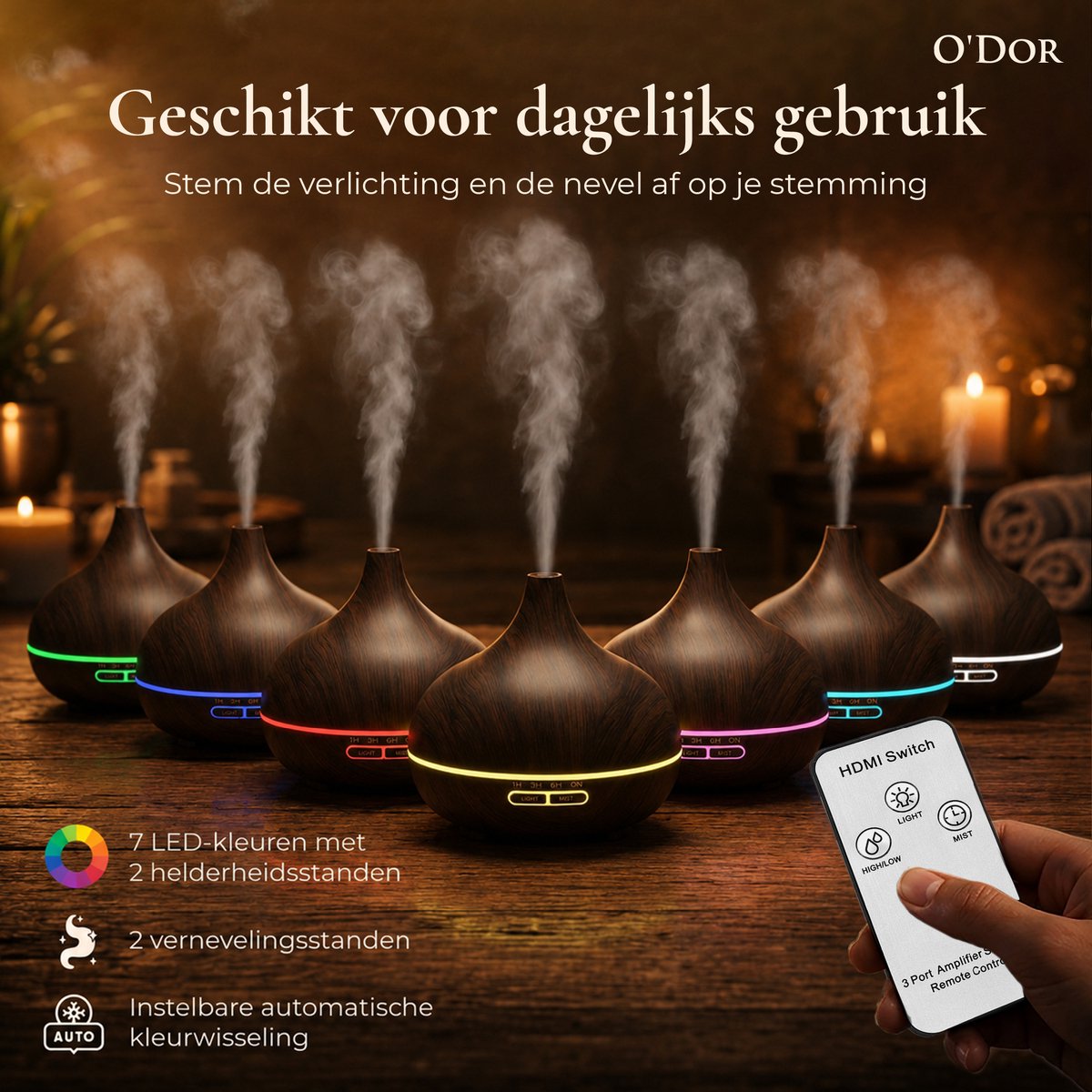 O'dor® Luchtbevochtiger - Aroma Diffuser met Geur Olie - Automatische Air Humidifier voor Slaapkamer, Babykamer, Woonkamer, Kinderkamer - Ambiance Geurdiffuser - Geurverspreider Therapie - Elektrische Ultrasone Vernevelaar & Geurverstuiver - 550ml — cadeau in Wonen & Interieur - foto 5