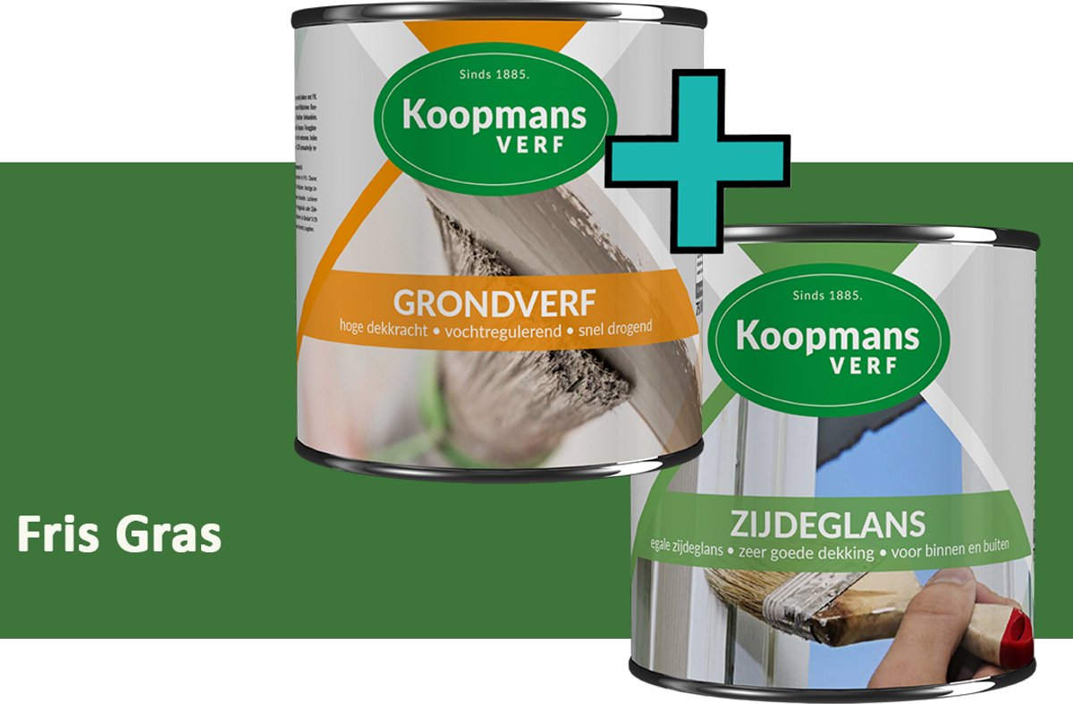 Koopmans Grondverf en Zijdeglans Lakverf - set geschikt voor hout en metaal – Fris Gras – 2x – 2,5 l