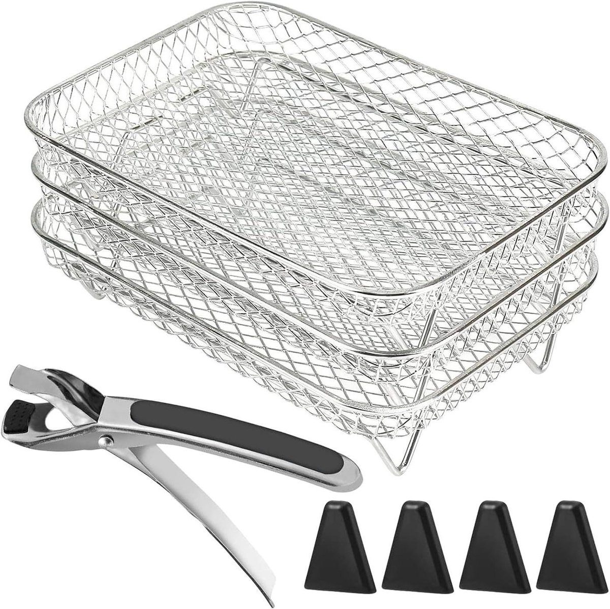 Airfryer Rack - Grill Mandje - Lucht Frituren - 3-Laags Ontwerp - 20.5 cm - Zilver