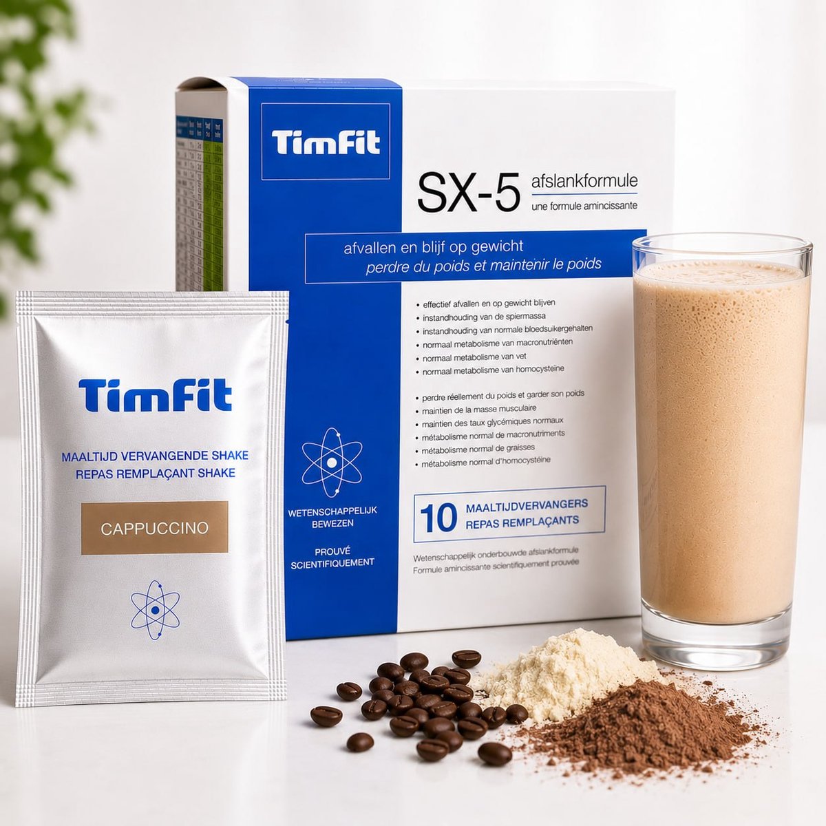 Maaltijdshake Cappuccino | 3 Vezelsoorten, L-Carnitine, 26 gram Proteïne, Groene Thee, Chroom, 23 Vitamine-Mineralen | Afvallen, Blijf op gewicht en Ondersteun je huid | Handige On The Go verpakking | Uitgebalanceerde Maaltijdshake Afvallen