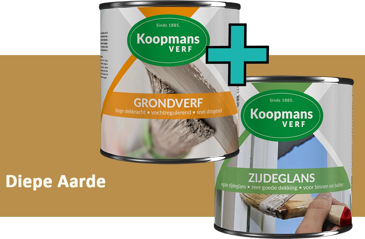 Koopmans Grondverf en Zijdeglans Lakverf - set geschikt voor hout en metaal – Diepe Aarde – 2x – 2,5 l