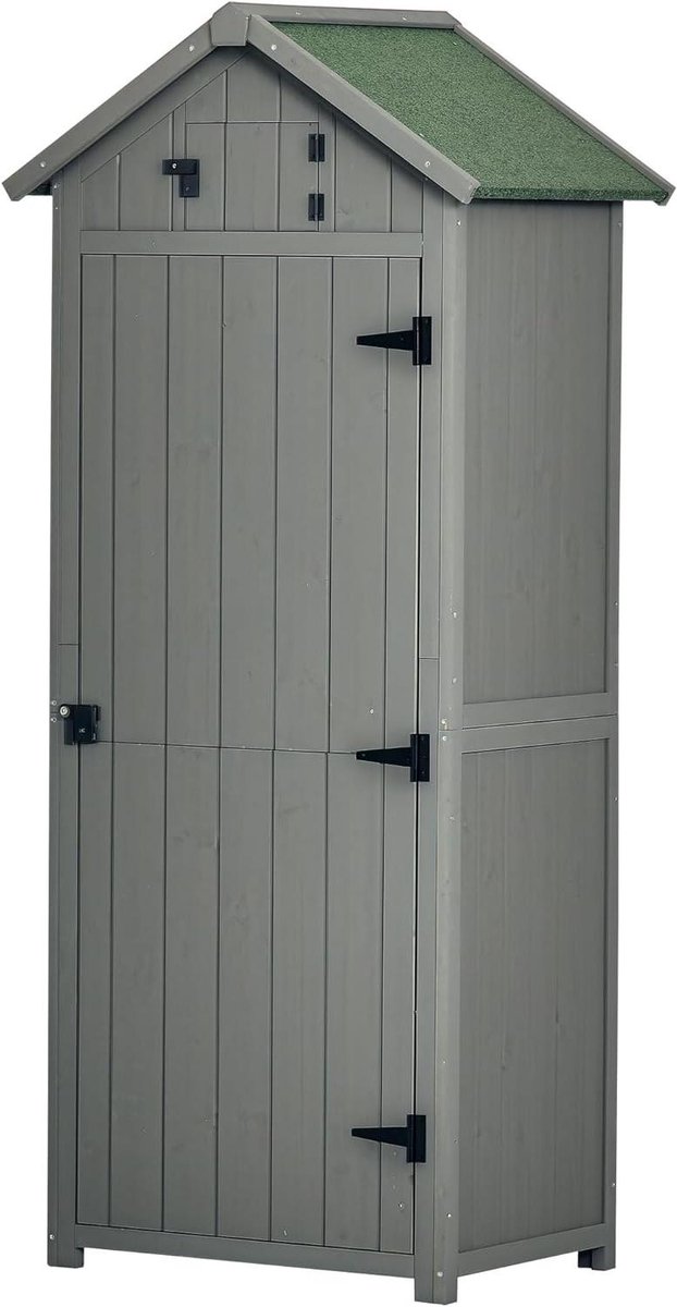 Outsunny Tuinkast voor buiten, houten tuinhuisje, gereedschapsschuur, 3 planken, 2 deuren,