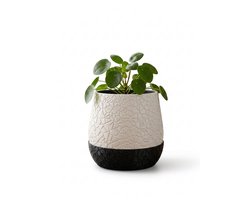 Grote Mozaïek Design Bloempot – Wit met Zwarte Basis – 34cm