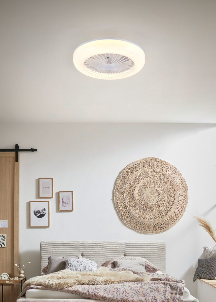 Fantiluxe - Mette - Plafondventilator met verlichting - Wit - Ø45cm - Afstandsbediening - Met lamp - Plafond ventilator - Slaapkamer – foto 7