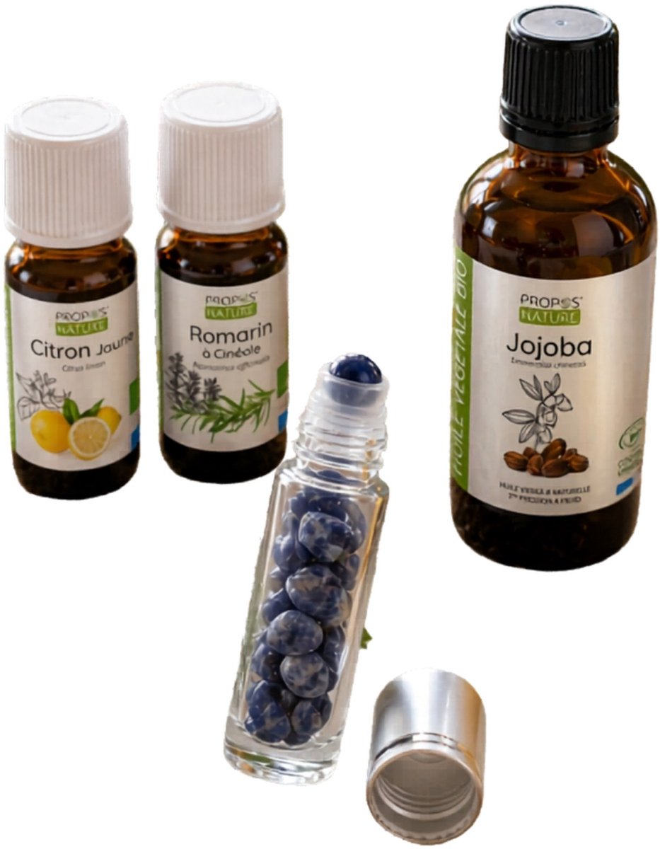 Namasté Wellness Pakket - DIY Aromatherapie Set Focus & Helderheid - Spiritueel Cadeaupakket Vrouw met Etherische Olie Citroen & Sodaliet