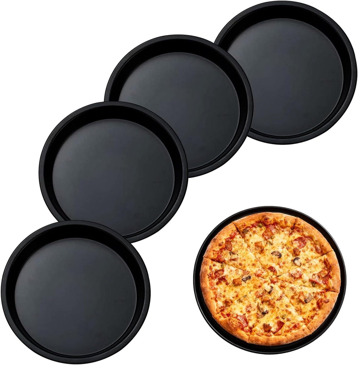 Mini Pizza Ovenschaal - Bakvormpjes Set - Individuele Porties - Anti-aanbaklaag - 4 stuks 15 cm - Zwart