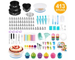 413-delige bakset voor taarten Taartdraaischijf Decoratieset met spuitzakken en spuitmondjes Complete bakgereedschapset voor taartdecoratie