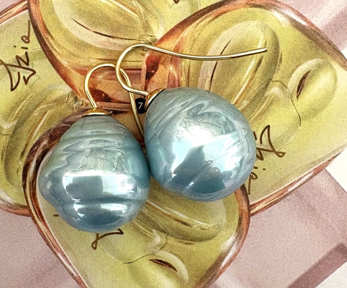 Barok parel oorbellen groot ocean blue