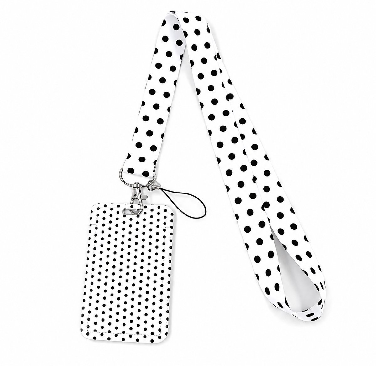 Travel Cords - Keycord met Badgehouder & Telefoonkoord – 3-in-1 Lanyard – Stippen Zwart-Wit – Afneembare Pashouder – ID Kaarthouder – Telefoonkoord