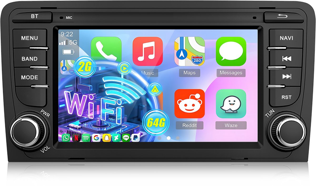 Hexinex Autoradio - geschikt voor Audi A3 S3 RS3 2003 t/m 2013 - Carplay Android auto 2GB + 64GB | 4-core