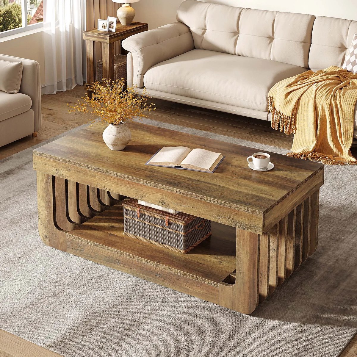 VIVERO - Salontafel - Bijzettafel - Rechthoekige design tafel - Kleur rustiek hout - Luxe en rustiek design met opbergruimte - Afmetingen 120x60x45 cm