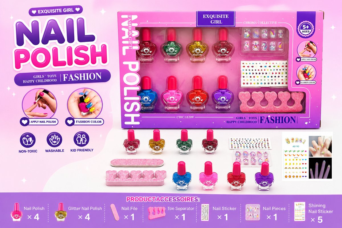 kindvriendelijke nagellak-Lichtgevende nagelstickers-nepnagels-kinder nagelset-cadeau
