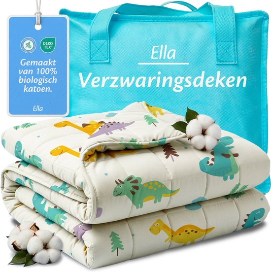 Ella Verzwaringsdeken Kind 3,2kg - OEKO-TEX Katoen Zwaartedeken 100 x 150cm - Weighted Blanket - Verzwaarde Deken Dino