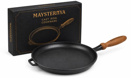 MAYSTERNYA Gietijzeren pannenkoekenpan / Poêle à crêpes en fonte – Ø24 cm, Pancake pan / Poêle à pancakes, Geschikt voor inductie / Compatible induction, PFAS-vrij / Sans PFAS, Mat zwart / Noir mat – Ideaal als cadeau / Idée cadeau