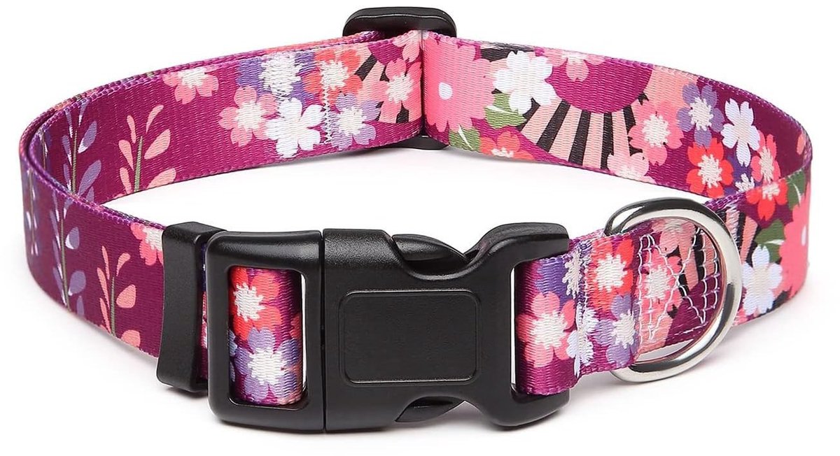 Dailygoods- Hondenhalsband Verstelbaar - Hondenhalsband Middelgrote Honden - Zacht/Nylon - Bloemenmotief - Duurzaam - Comfortabel - Halsband