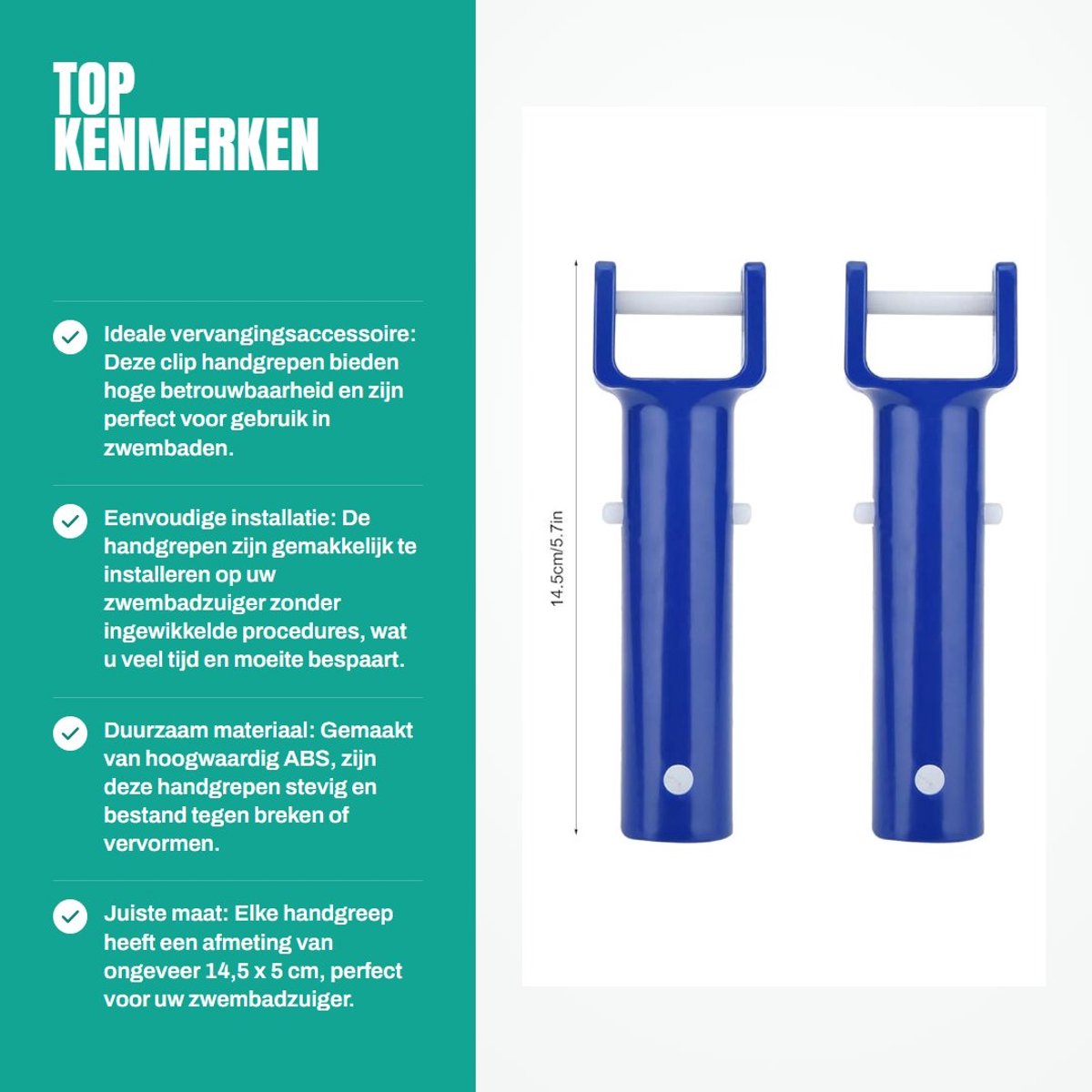 Dailygoods- Zwembadclip V-vorm - 2 Stuks - ABS Materiaal - Geschikt voor Zuigkoppen - Eenvoudig te Installeren - Duurzaam Gebruik - Zwembadaccessoire