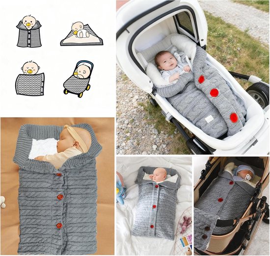 Wintervoetenzak - Kinderwagen slaapzak - Baby warm houden - Gebreid acrylgaren - 68 x 40 cm - Grijs — afbeelding 5