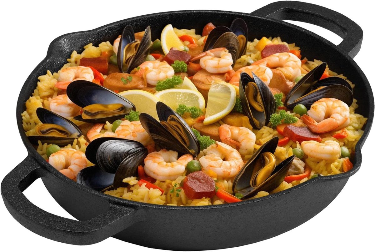 Gietijzeren Pan - Koekenpan Ovenschaal - Koken en Bakken - Voorbehandeld Anti-aanbak - 25 cm - Zwart
