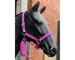 Reflecterend Halster Touw Set - Paardentuig Veiligheid - Nachtelijk Rijden - Neopreen Gevoerd - Full - Neon Roze
