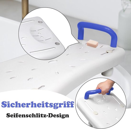 Badkuipstoel - Instaphulp Zitting - Veilig Baden - Verstelbaar Antislip - 41-63 cm - Blauw — afbeelding 4
