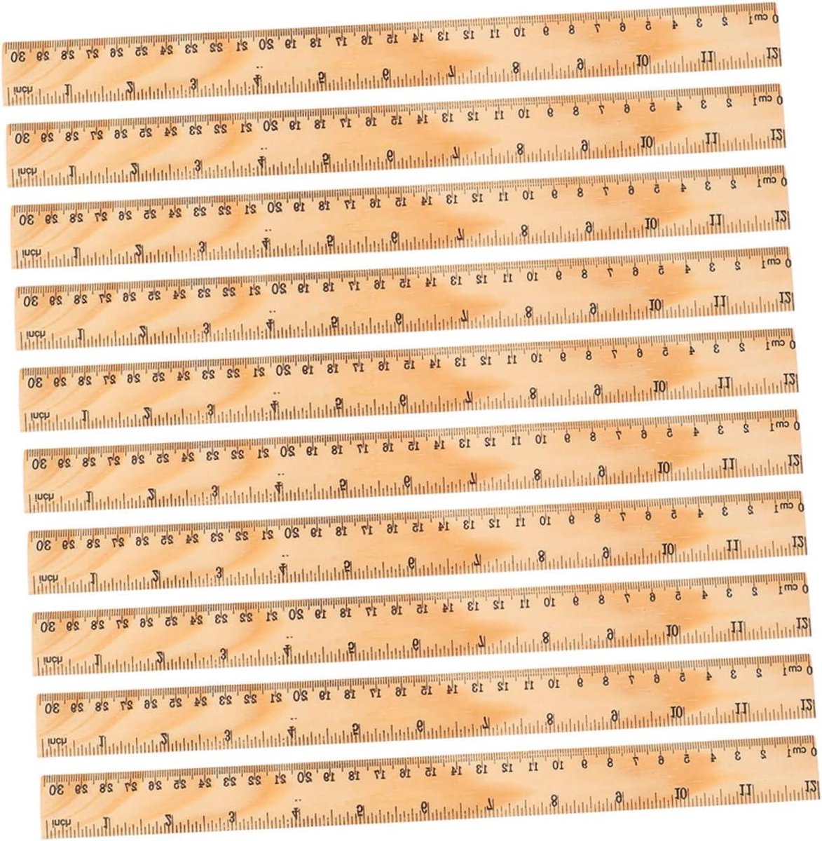 Houten Linialen - Meetinstrumenten - Schoolwerk Tekenen - Dubbelzijdig Meten - 72 Stuks - Natuurlijk Hout
