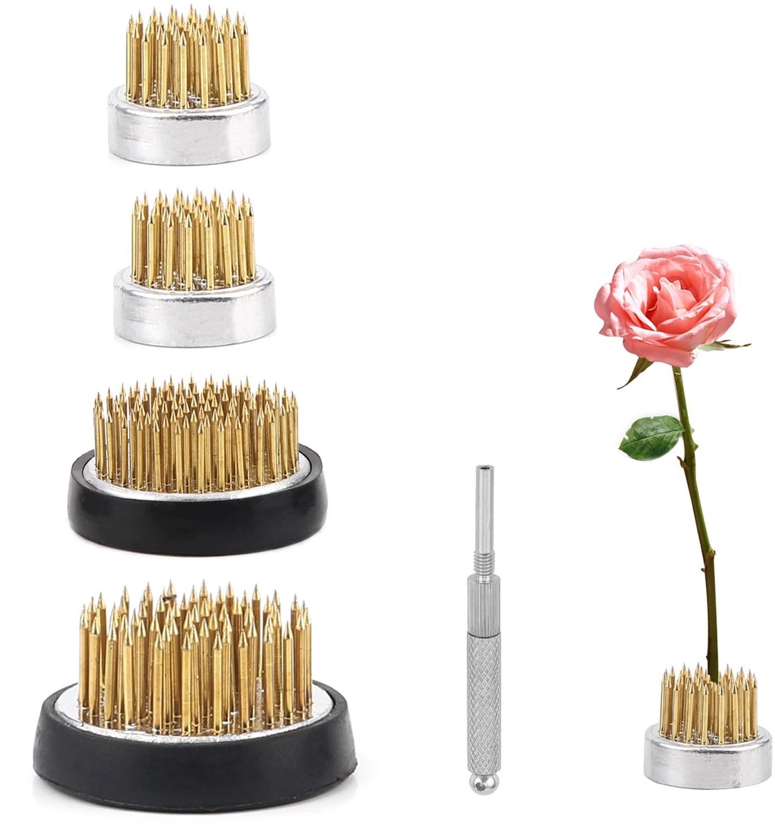 Dailygoods- Bloemenkikker 4 Stuks - Steekegels voor Bloemen - Bloemenhouder Ikebana - Ronde Bloemenegel - Messing Naald - 23mm