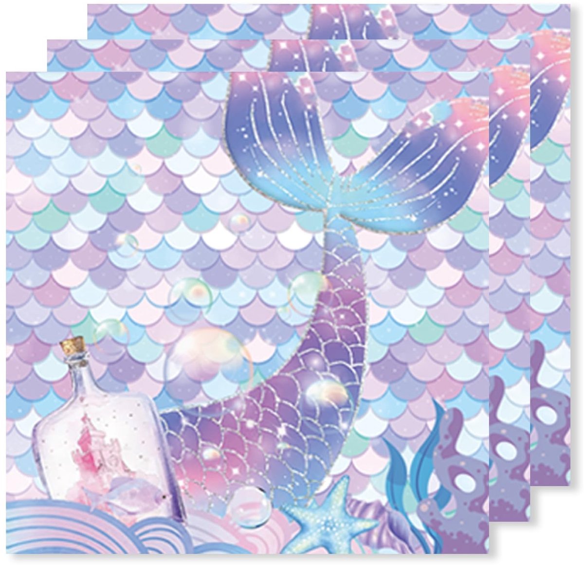 Dailygoods- Papieren Servetten 20 Stuks - Zeemeermin - Feestdecoratie - Gekleurd - 33 x 33 cm - Hoogwaardig Absorberend Papier - Feestservetten