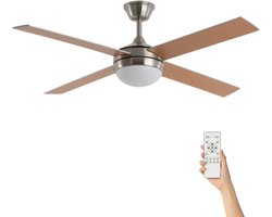 Fantiluxe - Gustav - Plafondventilator met verlichting - Nikkel Hout - Ø132cm - Afstandsbediening - Met lamp - Plafond ventilator - Slaapkamer