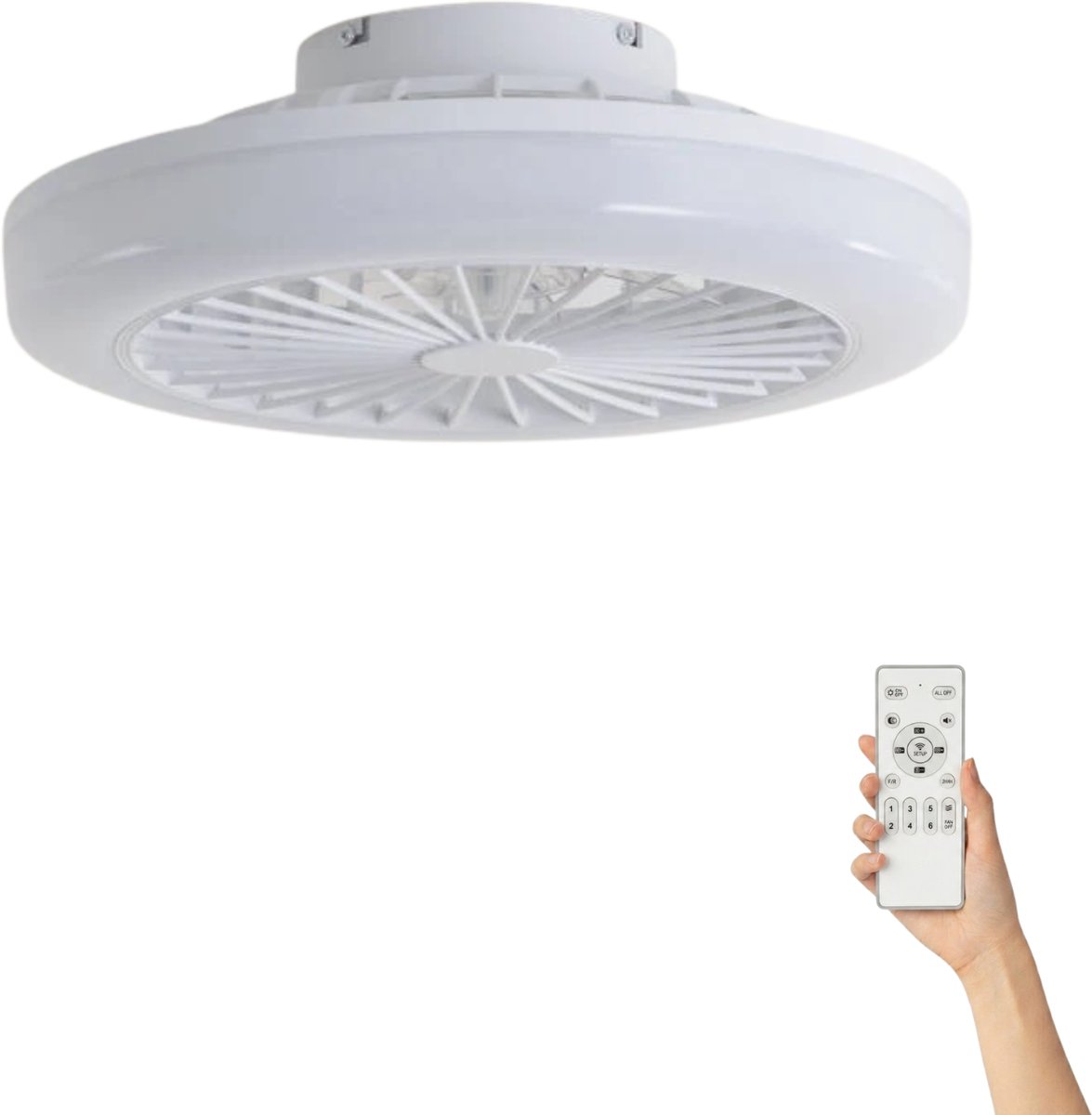 Fantiluxe - Albin - Plafondventilator met verlichting - Wit Transparant - Ø45cm - Afstandsbediening - Met lamp - Plafond ventilator - Slaapkamer