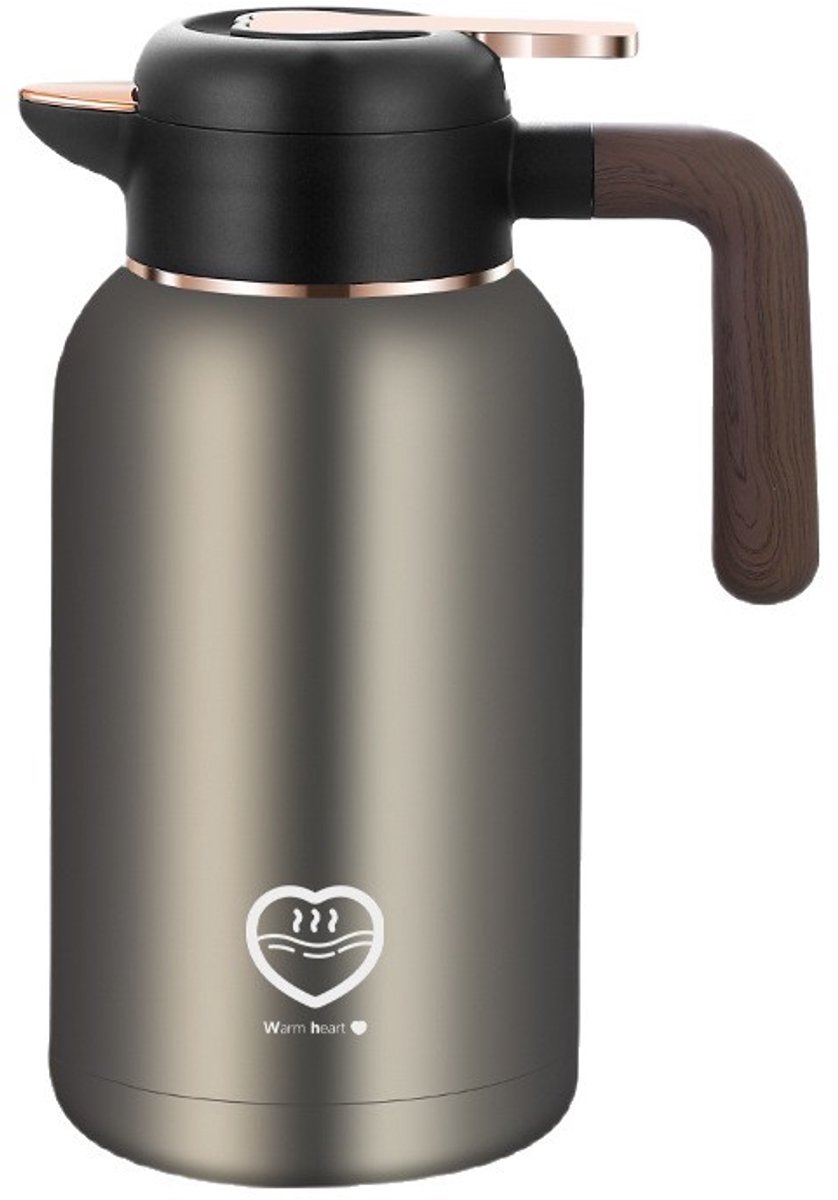 TEKROA® RVS Thermoskan 2 Liter - Thermoskannen - Thermosflessen - Dubbelwandige Isoleerkan - Voor Koffie en Thee - Voor warme en koude dranken-24 Uur Temperatuurbehoud - Zilver