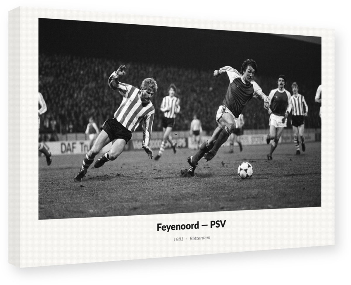 PSV Feyenoord 1981 Wijnstekers Thoresen - Voetbal Schilderij Canvas 45x30 cm - Vintage Sport Wanddecoratie Muurdecoratie - Canvas op Frame, Voetbal