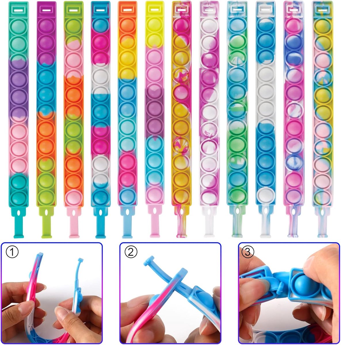 Partizzle 48x Fidget Toys Pop It Armbanden Pakket - Armbandjes Uitdeelcadeautjes - Grabbelton Traktatie Cadeautjes - Voor Kinderen & Peuters — afbeelding 9