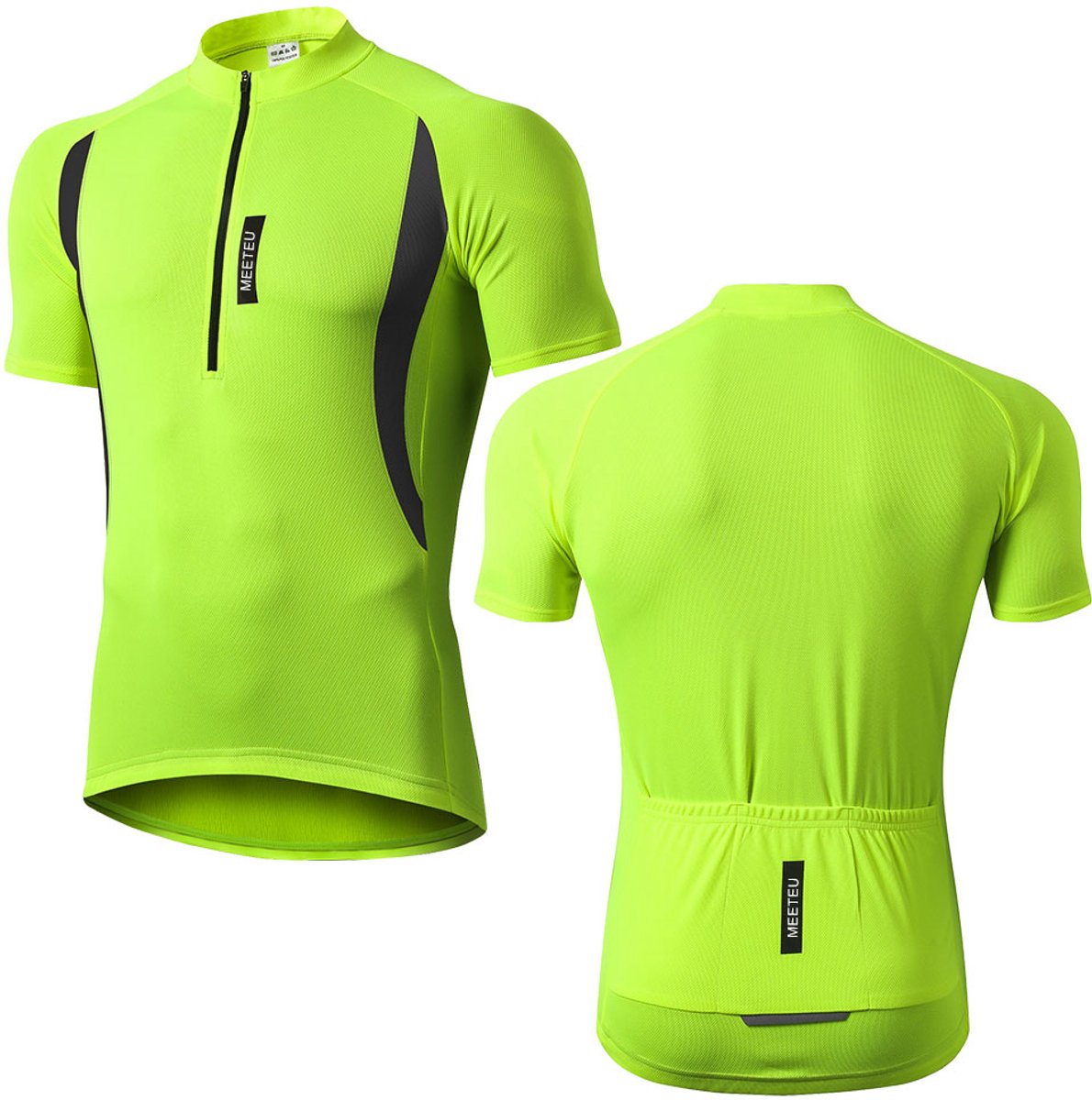 MEETYOO Heren Fietsshirts Korte Mouwen Wielertrui Half Rits Fiets Jersey T-shirts Groen M - Pack van 1
