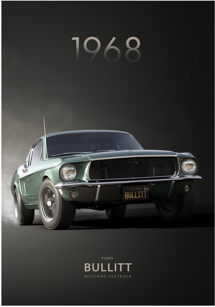 Bullitt Mustang Fastback 1968 - Dibond Wandprint - 35x50 cm - Premium Aluminium Wanddecoratie - Galerij Kwaliteit Kunstdruk - Classic Car