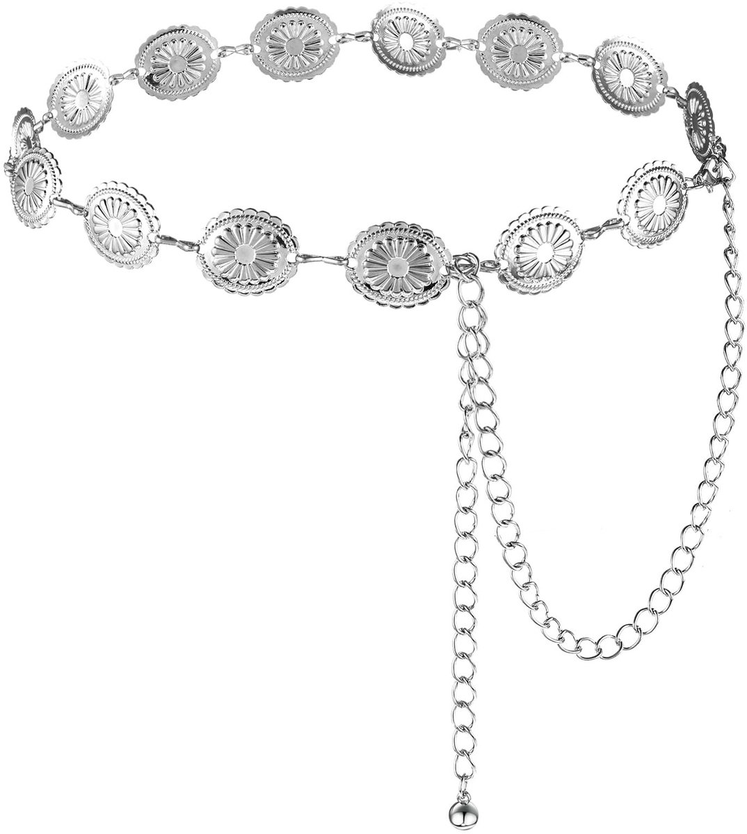 Dailygoods- Kettingriem Zilver - Verstelbare Taille - Madeliefjesdesign - Y2K-Accessoire - Hoogwaardige Zinklegering - Totale Lengte 115 cm - Riem