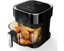 Luchtfriteuse van glas met vooraf ingestelde kookmodi, 8-in-1, transparante glazen pot, niet giftig, vaatwasmachinebestendig, 97% minder olie, controle