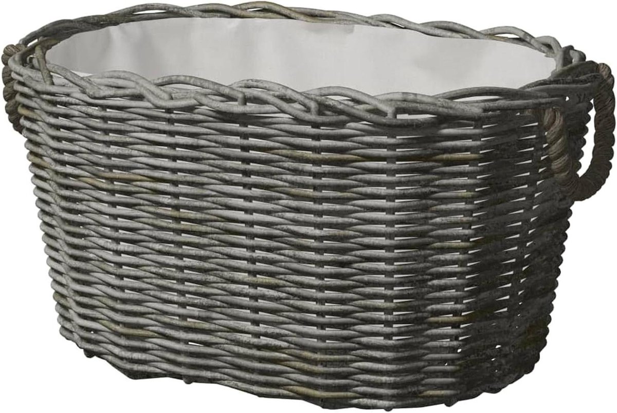 Brandhoutmand - Opbergmand Rieten - Haardhout Opslag - Met Handgrepen - 60x40x28 cm - Grijs