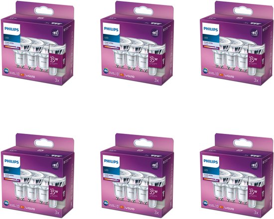 Philips LED spotlampen, 35W, koelwit licht, verpakking van 3 stuks.