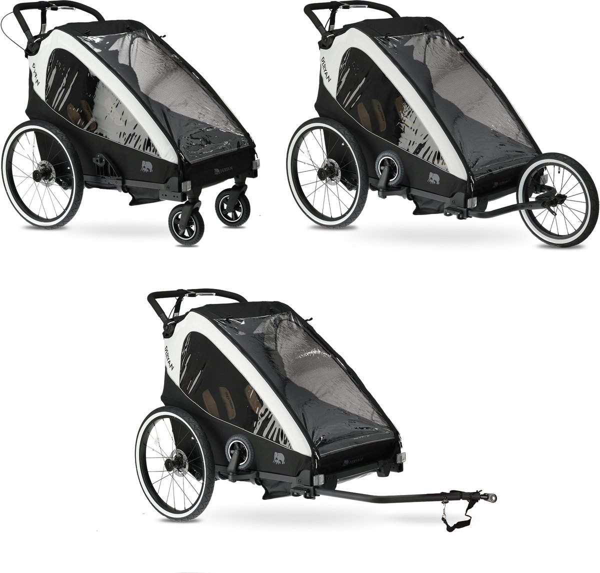 Deryan Fietskar V2 - Kinderfietskar 2 Persoons - Wandelwagen - Cream